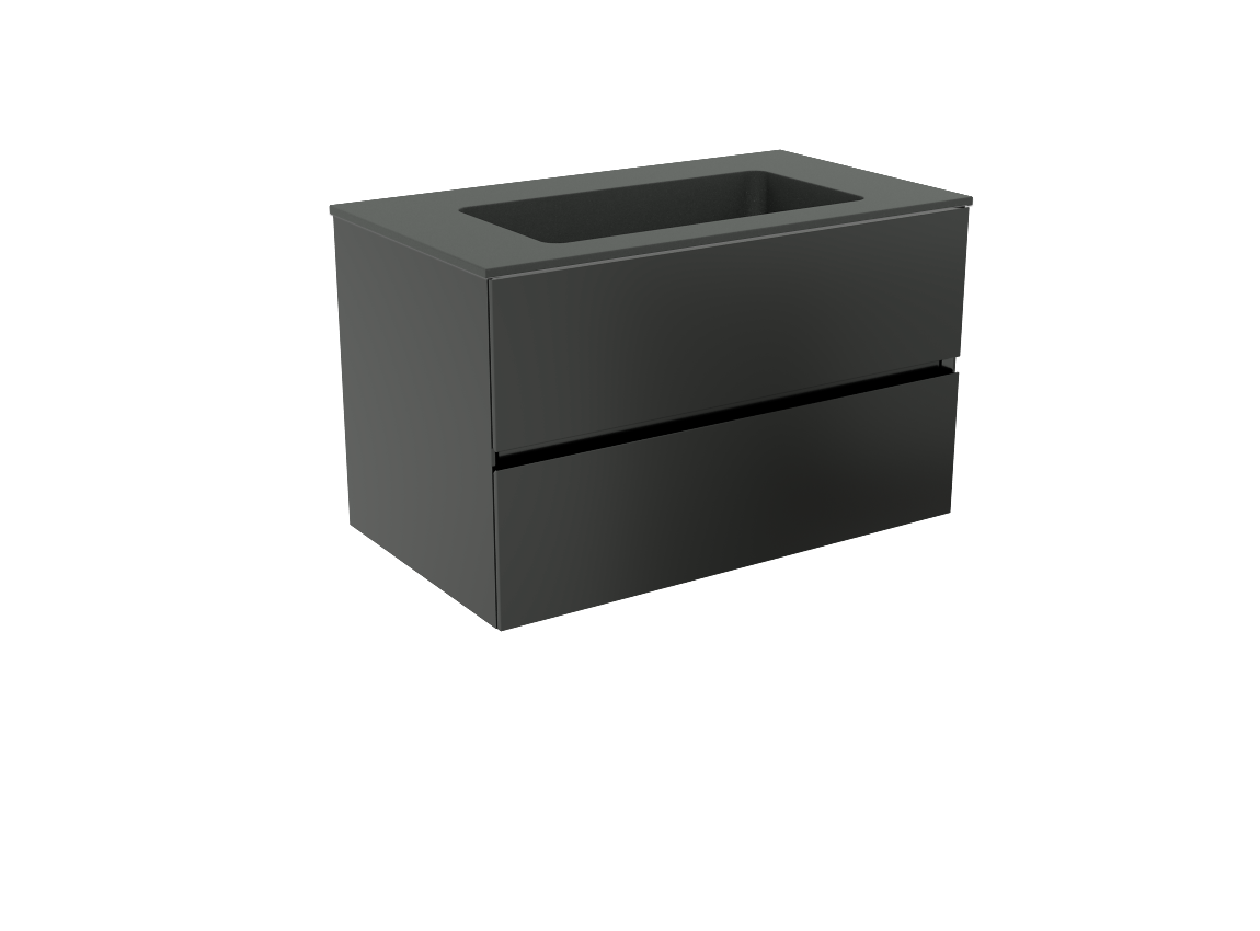 Storke Edge meuble salle de bains suspendu 80 x 46 cm noir mat avec Scuro plan simple en quartz noir mat