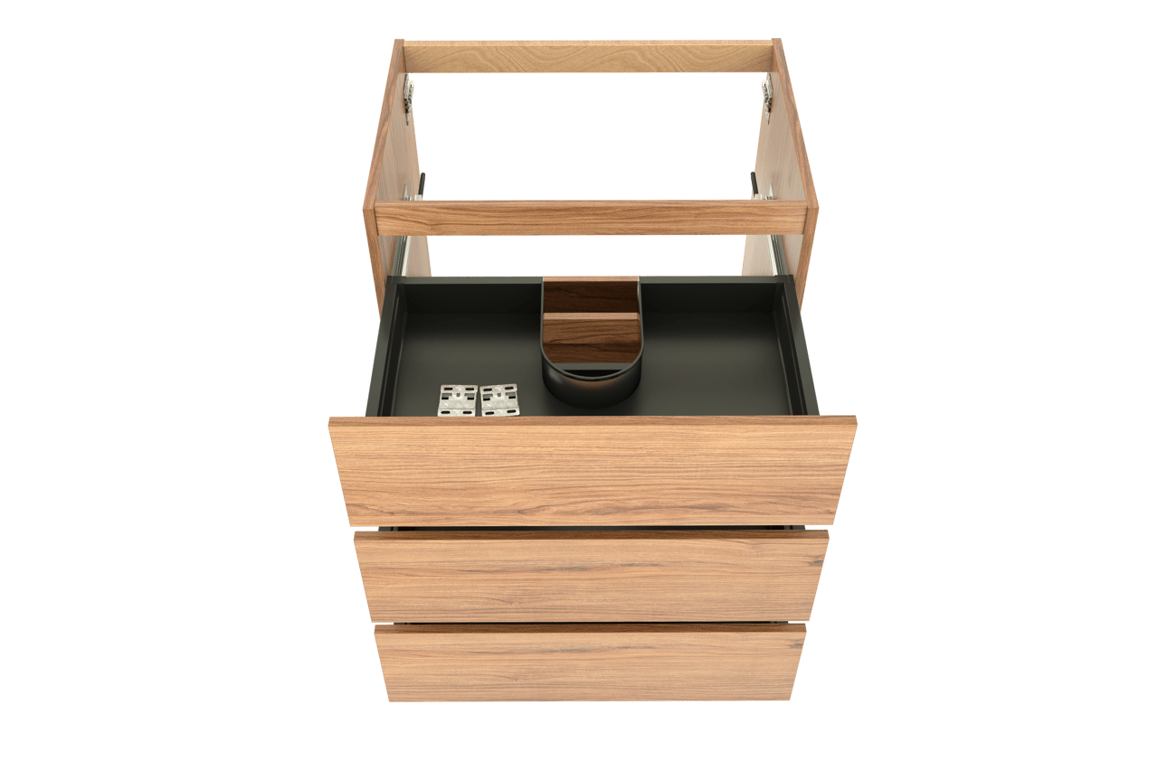 Balmani Lucida stehender Waschbeckenunterschrank: 75 x 55 cm, Teak, 3 Schubladen