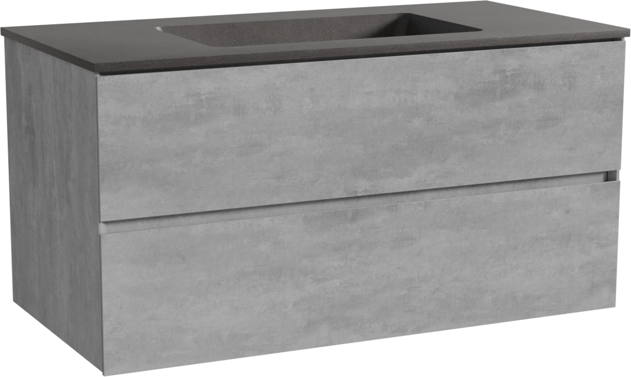 Storke Edge zwevend badmeubel 105 x 52 cm beton donkergrijs met Scuro enkele wastafel in kwarts mat zwart