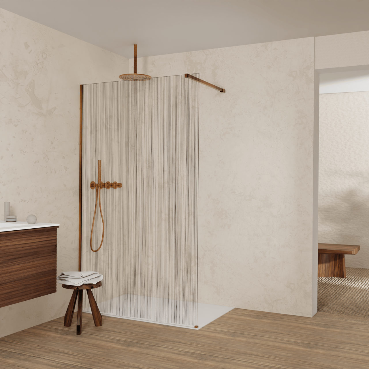 Balmani Modular Walk-In Dusche: 120 x 200 cm, Mikado, Profil Brushed Rosegold