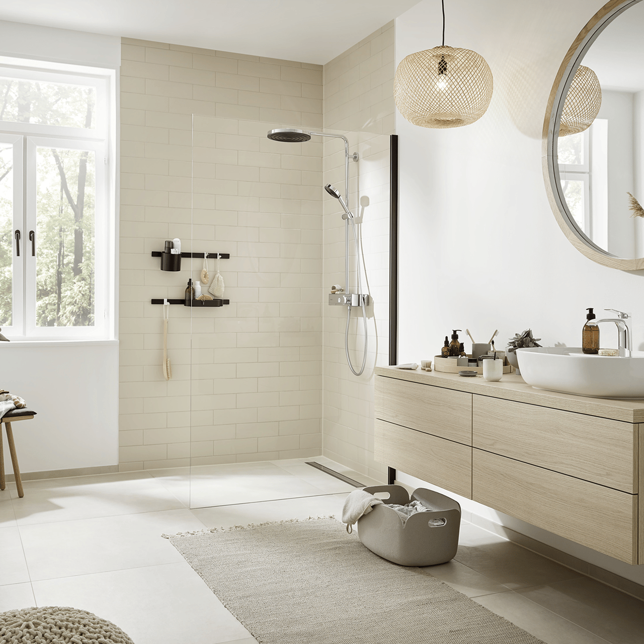 Hansgrohe Pulsify 260 Regendusche Duschsystem mit Thermostatbatterie: Wandmontage, Chrom Glänzend