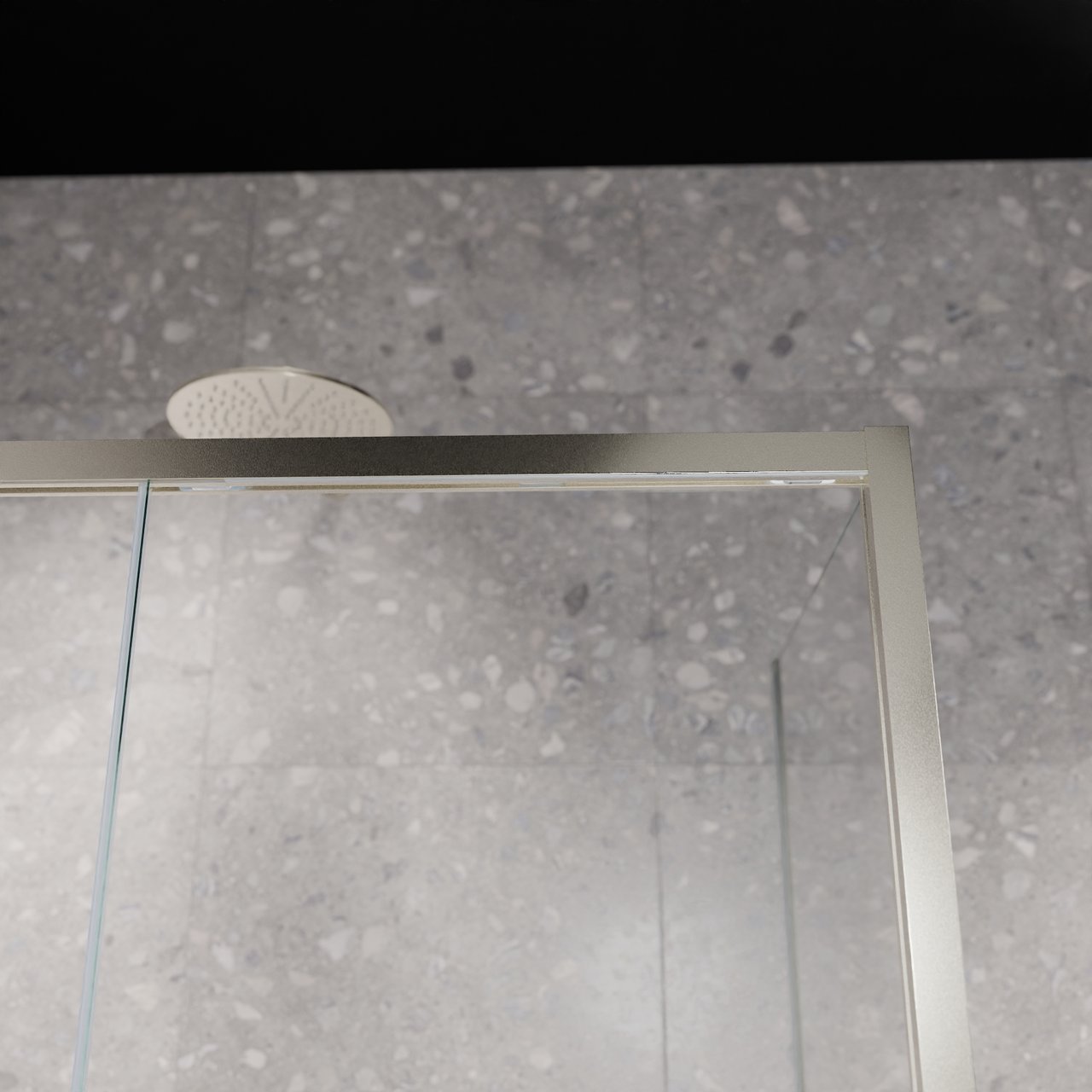 Balmani Senses Design douche d'angle avec porte coulissante à gauche et paroi latérale fixe, 180 x 90 cm, Verre transparent, Profil Brushed CoolMetal, coating inclus