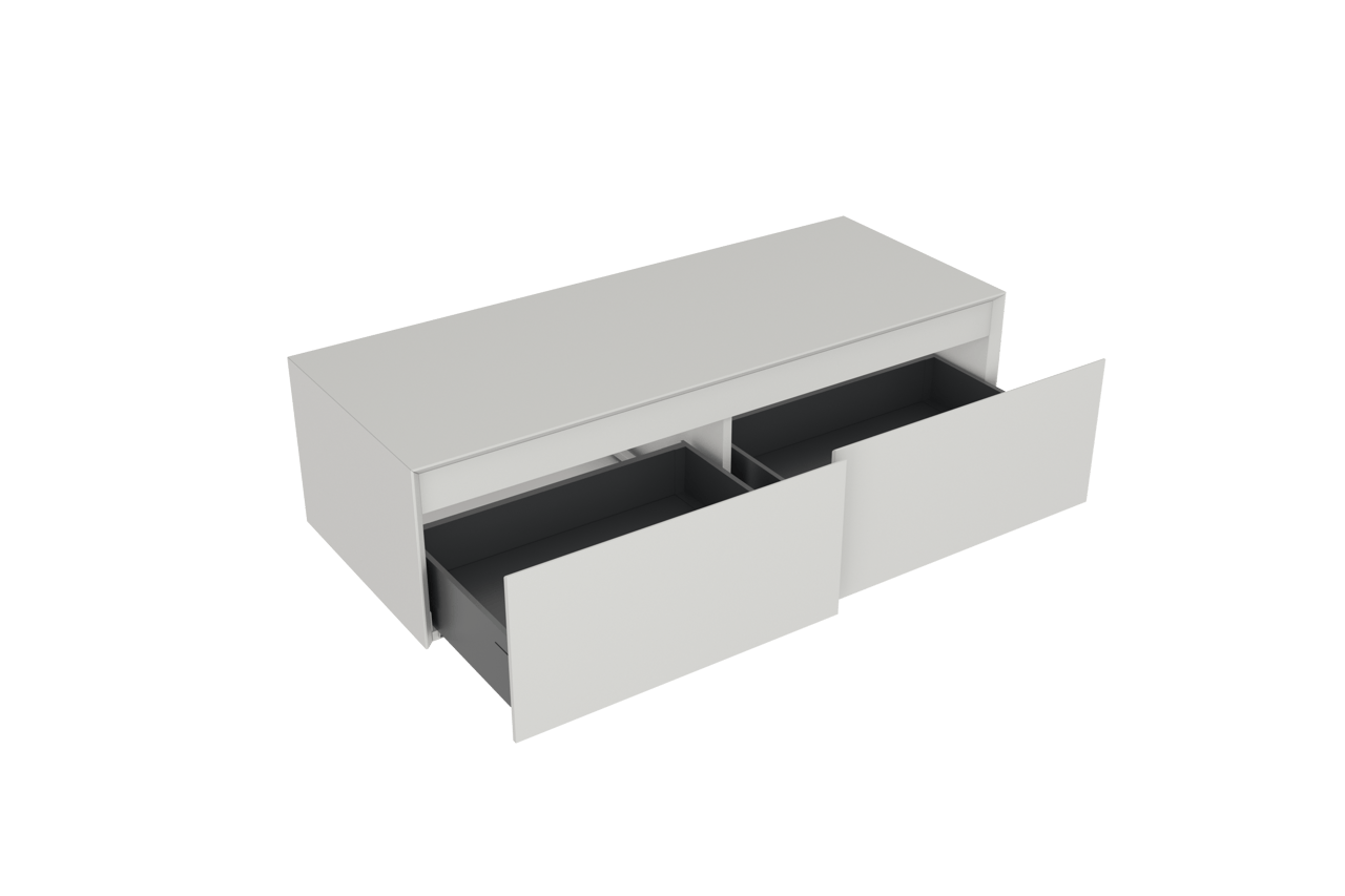 Storke Edge Modulo hängender Waschbeckenunterschrank: 120 x 48 cm, Weiß matt, 2 Schubladen