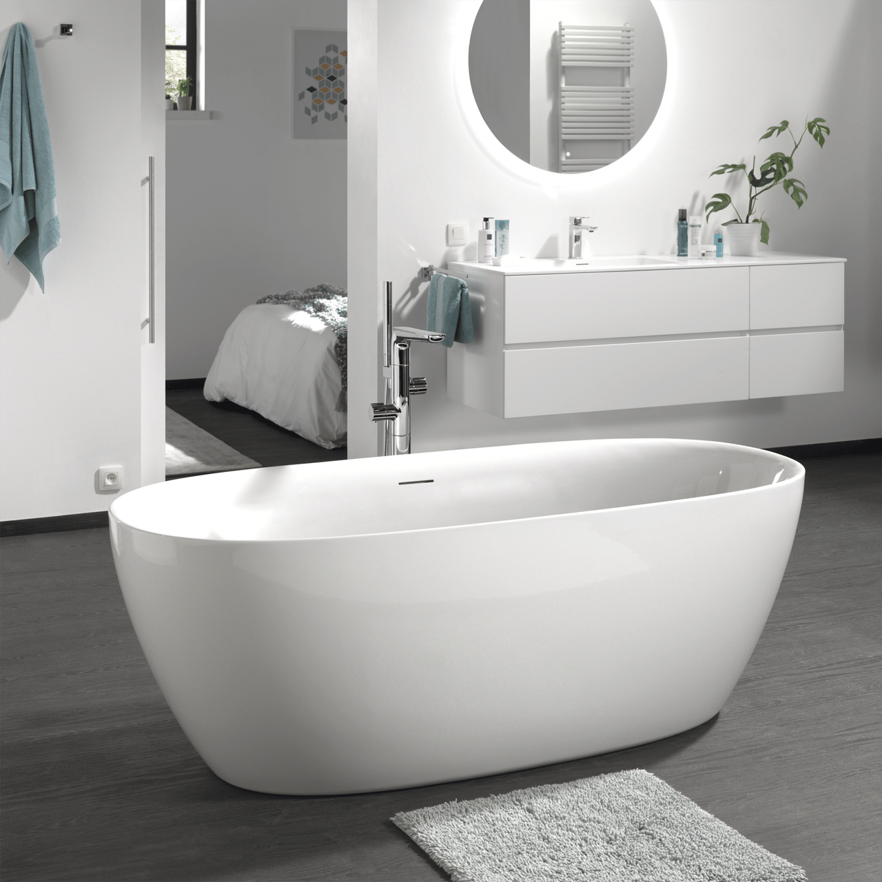 Luca Varess Marcia baignoire îlot ovale 170 x 80 cm acrylique Blanc Brillant