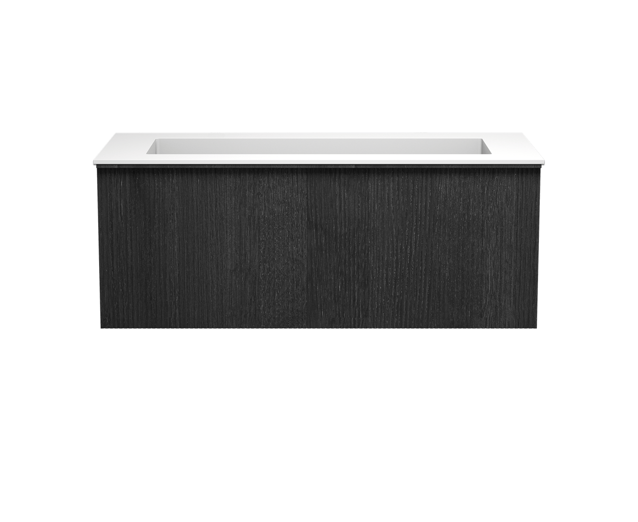 Balmani Forma meuble salle de bains suspendu 120 x 55 cm chêne noir avec Tablo Stretto lavabo simple pour 2 trous de robinet en solid surface blanc mat, Nervure droite symétrique verticale