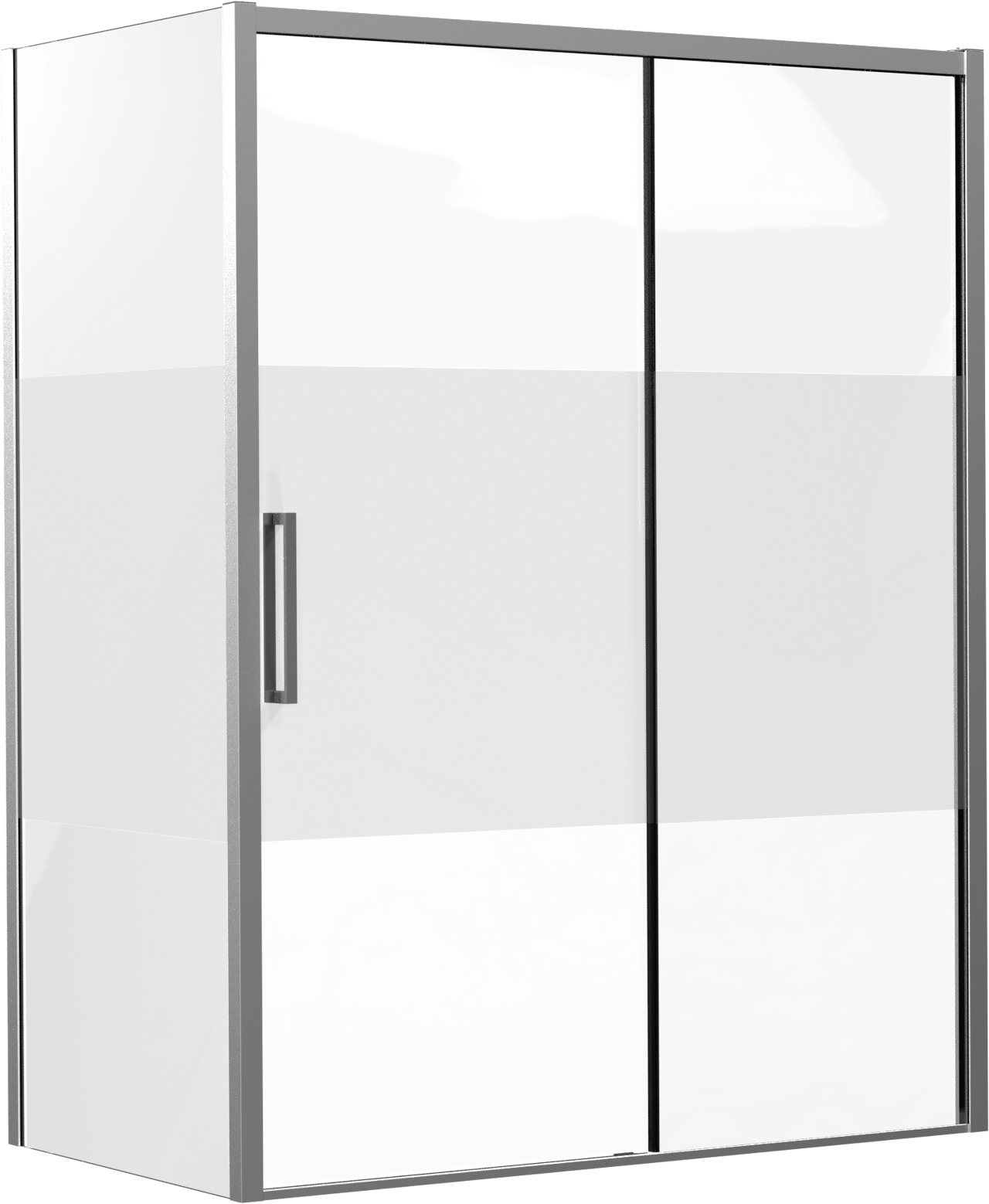 Luca Varess Senses Eckdusche: Schiebetür (rechts), fixierte Seitenwand, 160 x 90 cm, Klarglas mit mattiertem Streifen, Chrom Profil, glänzend