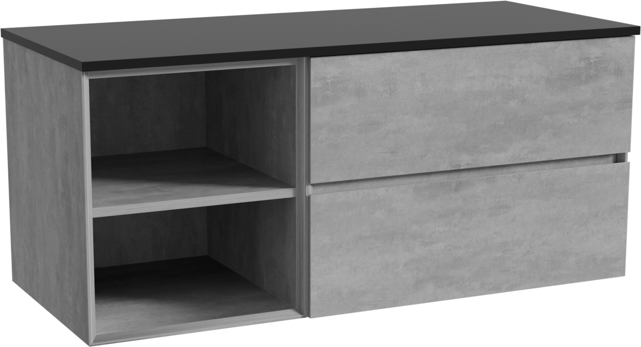 Storke Edge hängendes Möbelstück Set: 120 x 52 cm, Beton dunkelgrau, mit Panton Einzel- oder Doppel Waschtischplatte, Pulverbeschichtetes MDF Schwarz matt