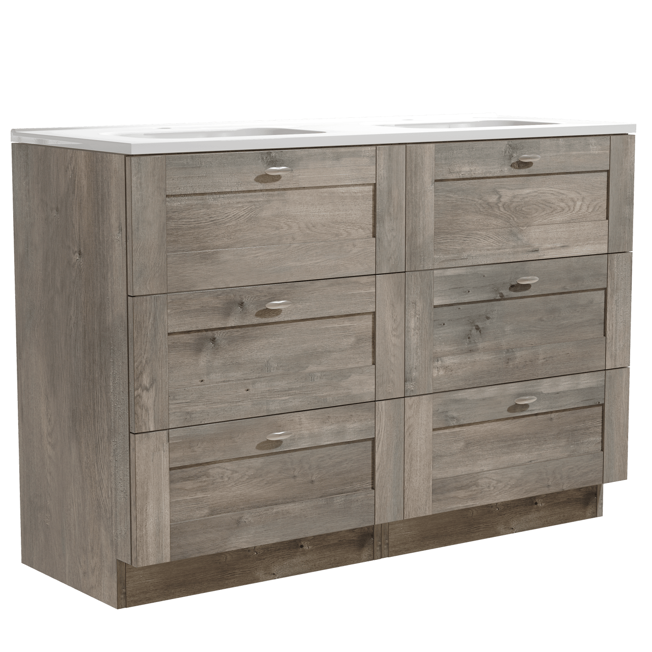 Linie Classo staand badkamermeubel 120 x 46 cm grijze eik met Baro dubbele wastafel in porselein glanzend wit