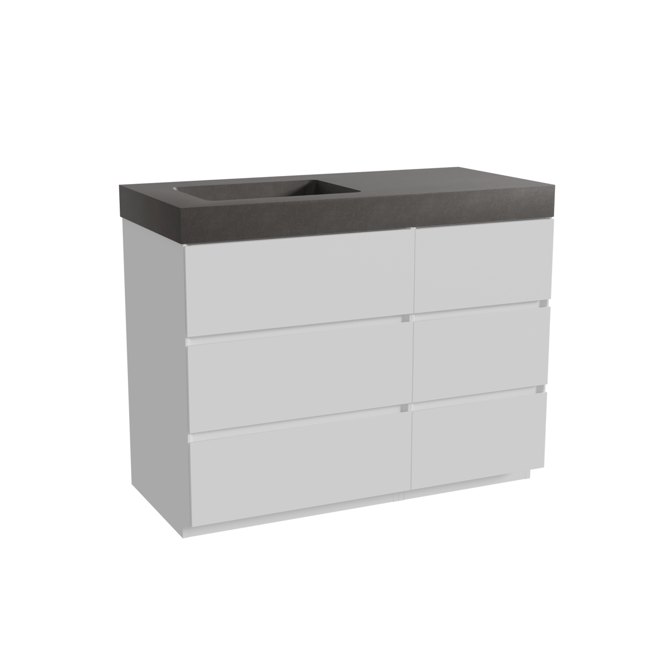 Storke Edge staand badkamermeubel 110 x 52 cm mat wit met Scuro High asymmetrisch linkse wastafel in kwarts mat zwart