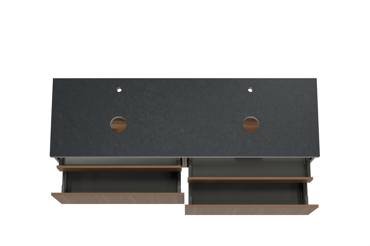 Balmani Sfera meuble salle de bains suspendu 180 x 55 cm noyer américain avec Rock tablette double en granit noir