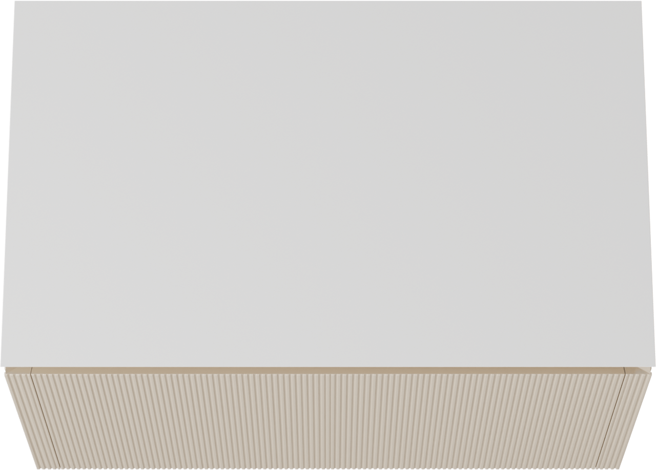 Balmani Eclips zwevend badkamermeubel 90 x 55 cm Sandbeige met Eclips enkel tablet in Solid Surface mat wit, Verticale symmetrische rechte ribbel