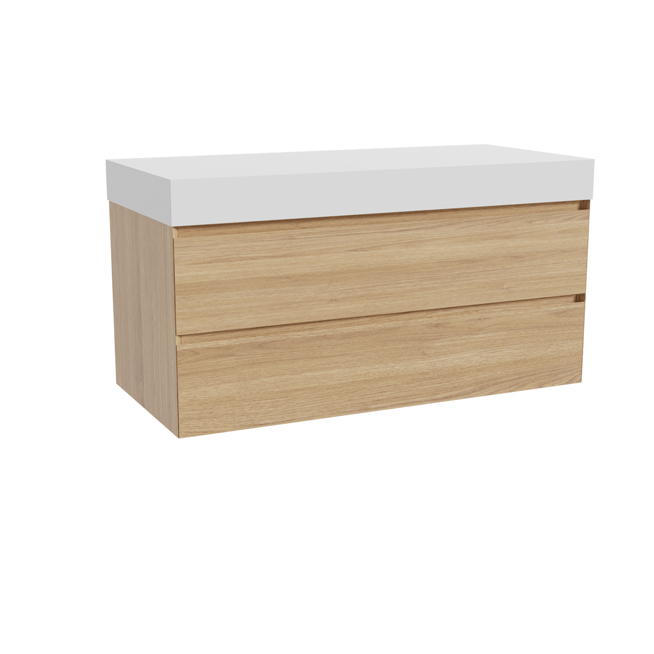 Balmani Mitra zwevend badkamermeubel 120 x 55 cm natuur eik met Dominus enkel of dubbel tablet in solid surface mat wit