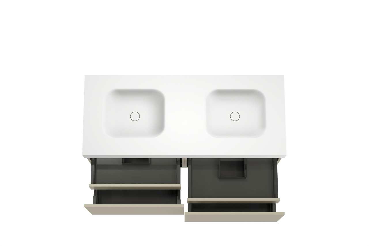 Balmani Sfera meuble salle de bains suspendu 135 x 55 cm dune avec Arcato double vasque en solid surface blanc mat