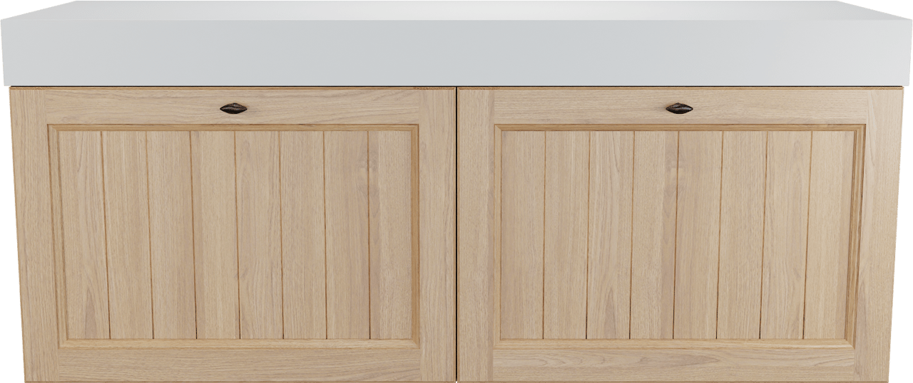 Balmani Lemon zwevend badkamermeubel 150 x 55 cm, fineer natuur eik met Dominus enkel of dubbel tablet in mat wit