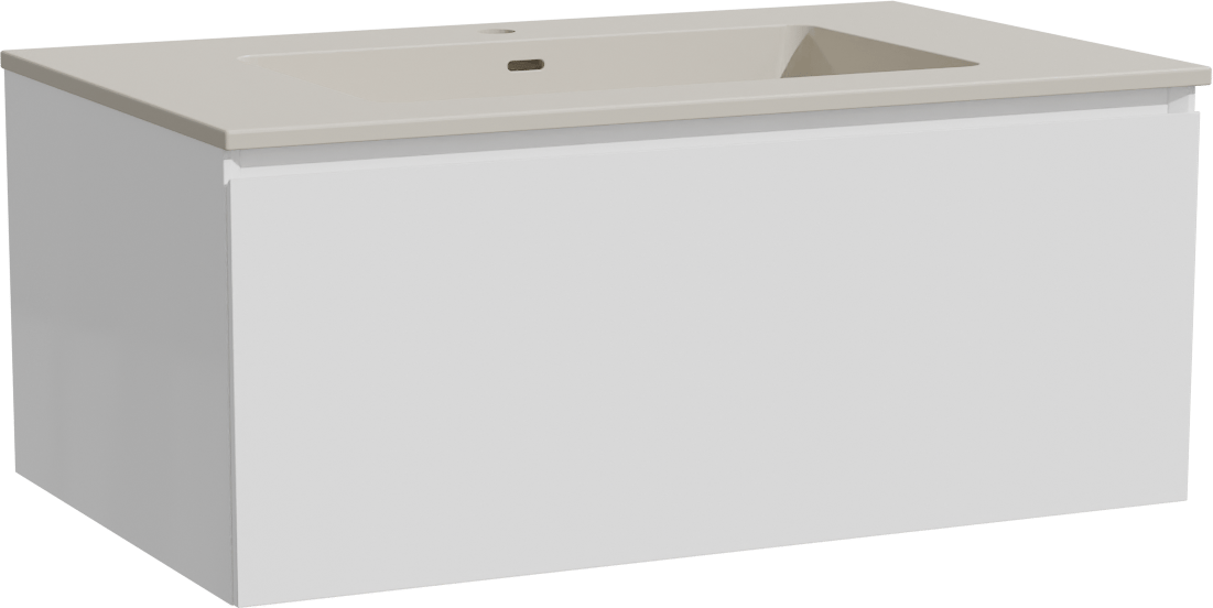 Storke Edge zwevend badmeubel 85 x 52 cm hoogglans wit met Diva enkele wastafel in top solid zijdegrijs