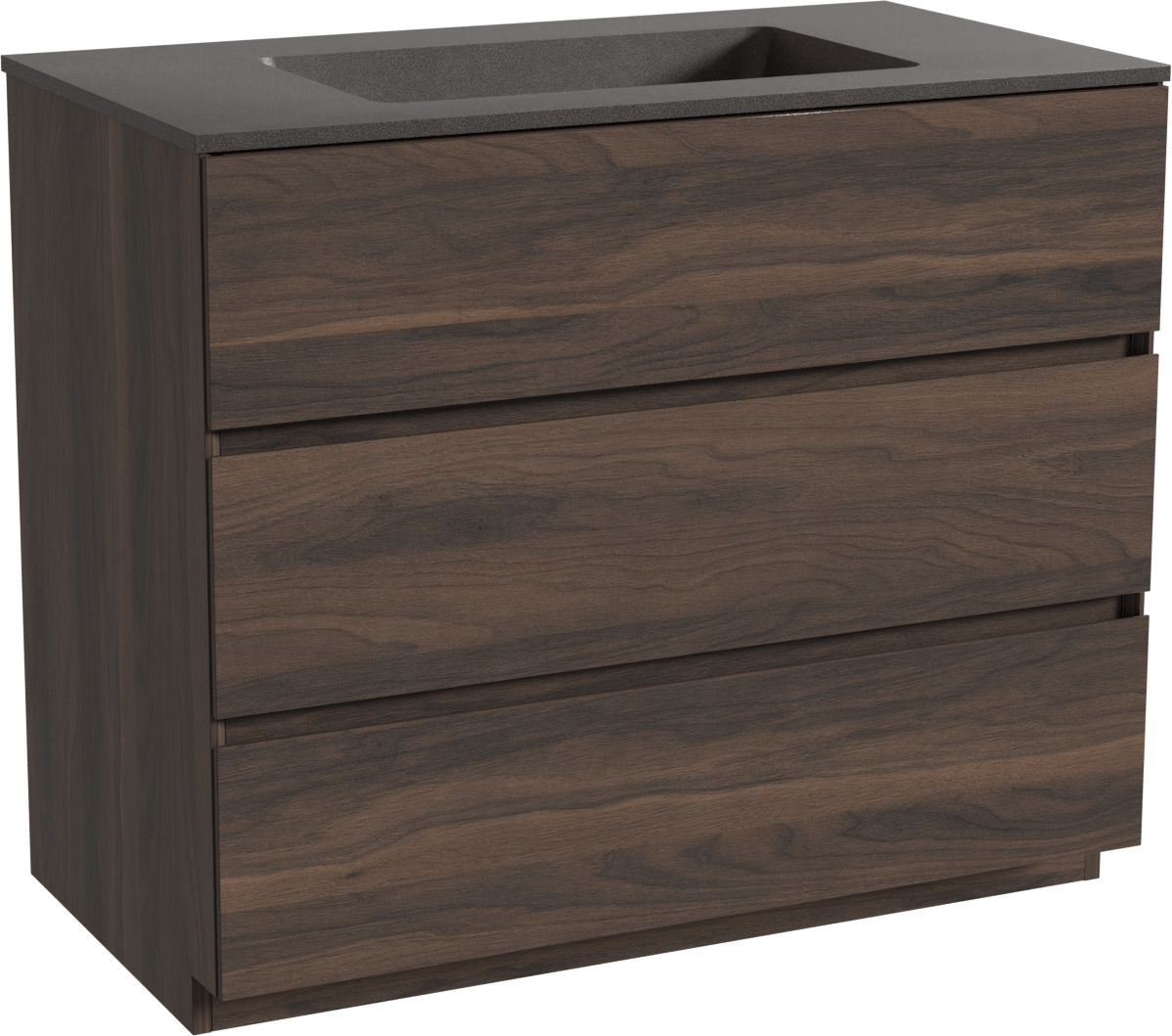 Storke Edge freistehendes Möbelstück Set: 95 x 52 cm, Nussbaum, mit Scuro Einzelwaschtisch, Quarz Schwarz matt