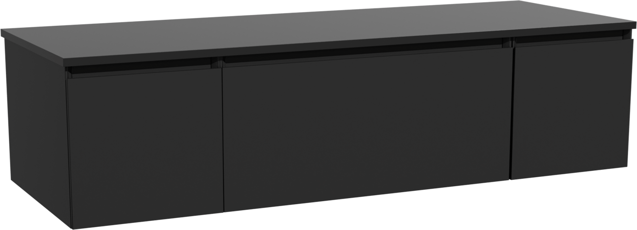 Storke Edge zwevend badmeubel 145 x 52 cm mat zwart met Panton enkel of dubbel wastafelblad in gepoedercoate mdf mat zwart