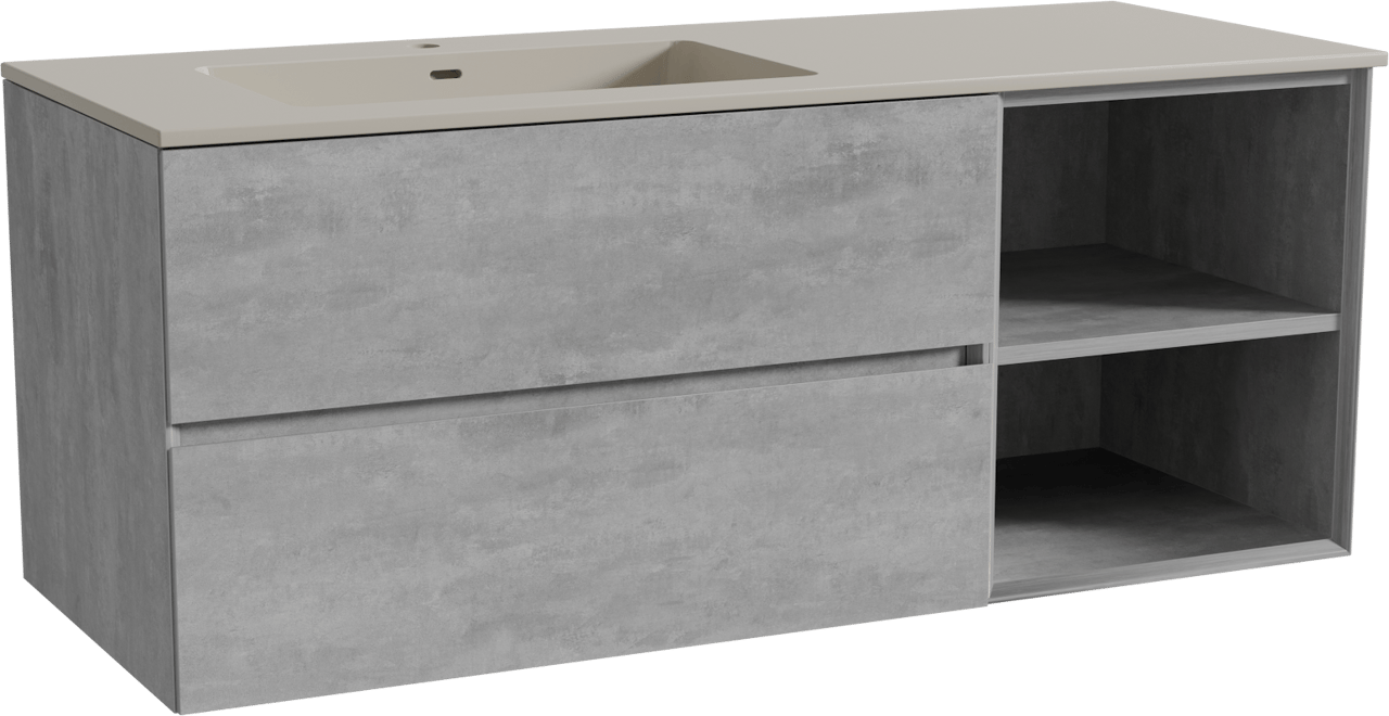 Storke Edge hängendes Möbelstück Set: 130 x 52 cm, Beton dunkelgrau, mit Diva Waschtisch links, Top Solid Seidengrau
