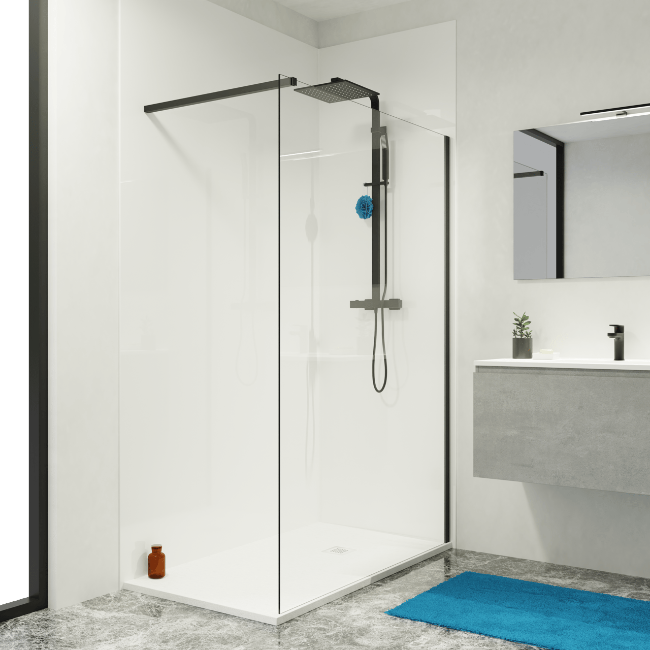 Linie Wall panneau mural de douche 140 x 260 cm acrylique Blanc Brillant