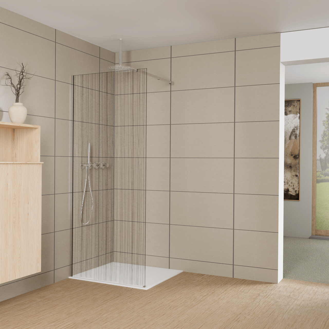 Balmani Modular Walk-In Dusche: 90 x 200 cm, Mikado, Profil Chrom glänzend