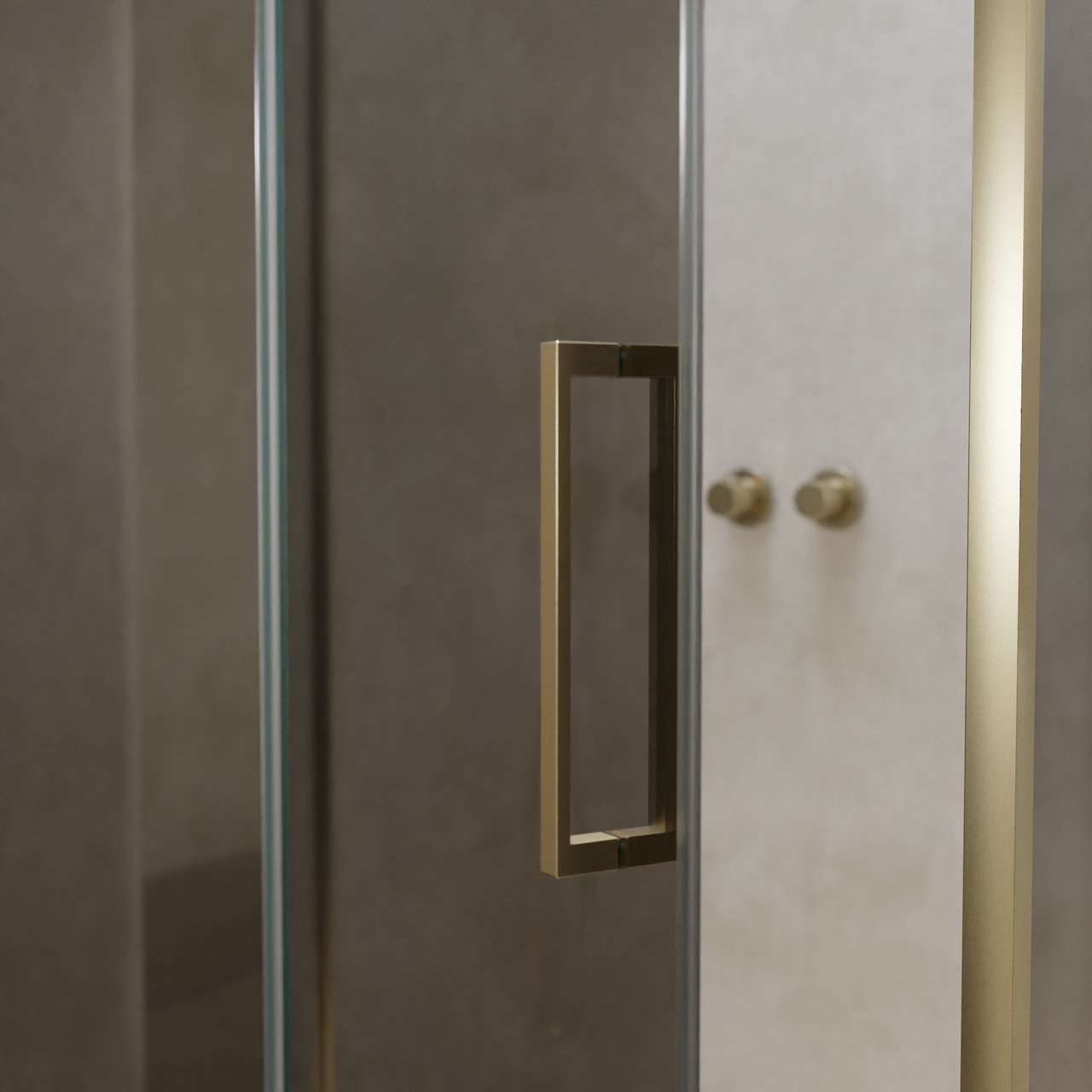 Balmani Senses Design Eckdusche: Drehtür (Links) mit fixierte Seitenwand, 120 x 90 cm, Reflex-Spiegelglas, Profil Brushed Champagner Gold