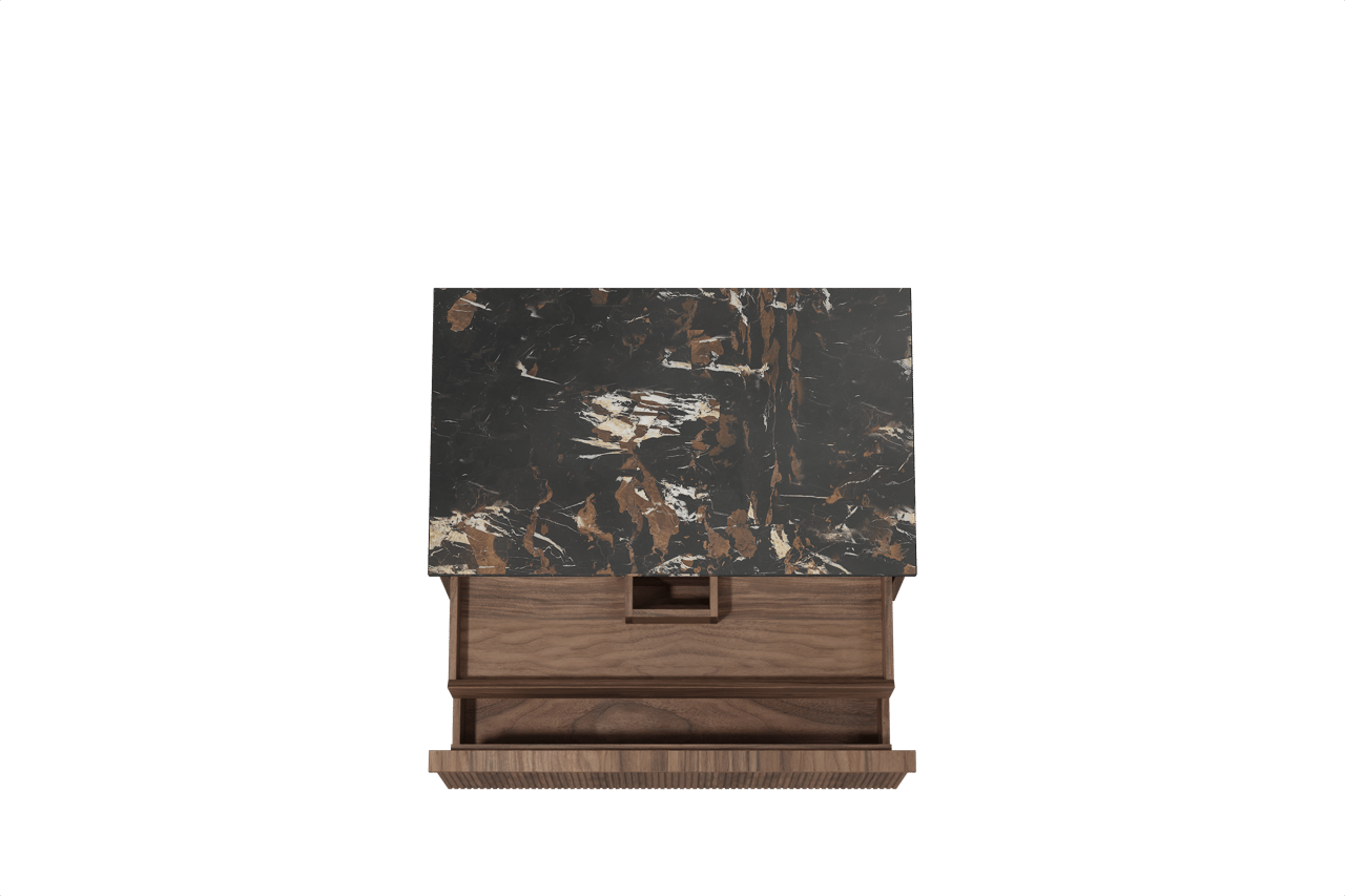 Balmani Forma zwevend badkamermeubel 90 x 55 cm amerikaanse notelaar met Stretto enkel tablet in marmer portoro gold, Verticale symmetrische rechte ribbel