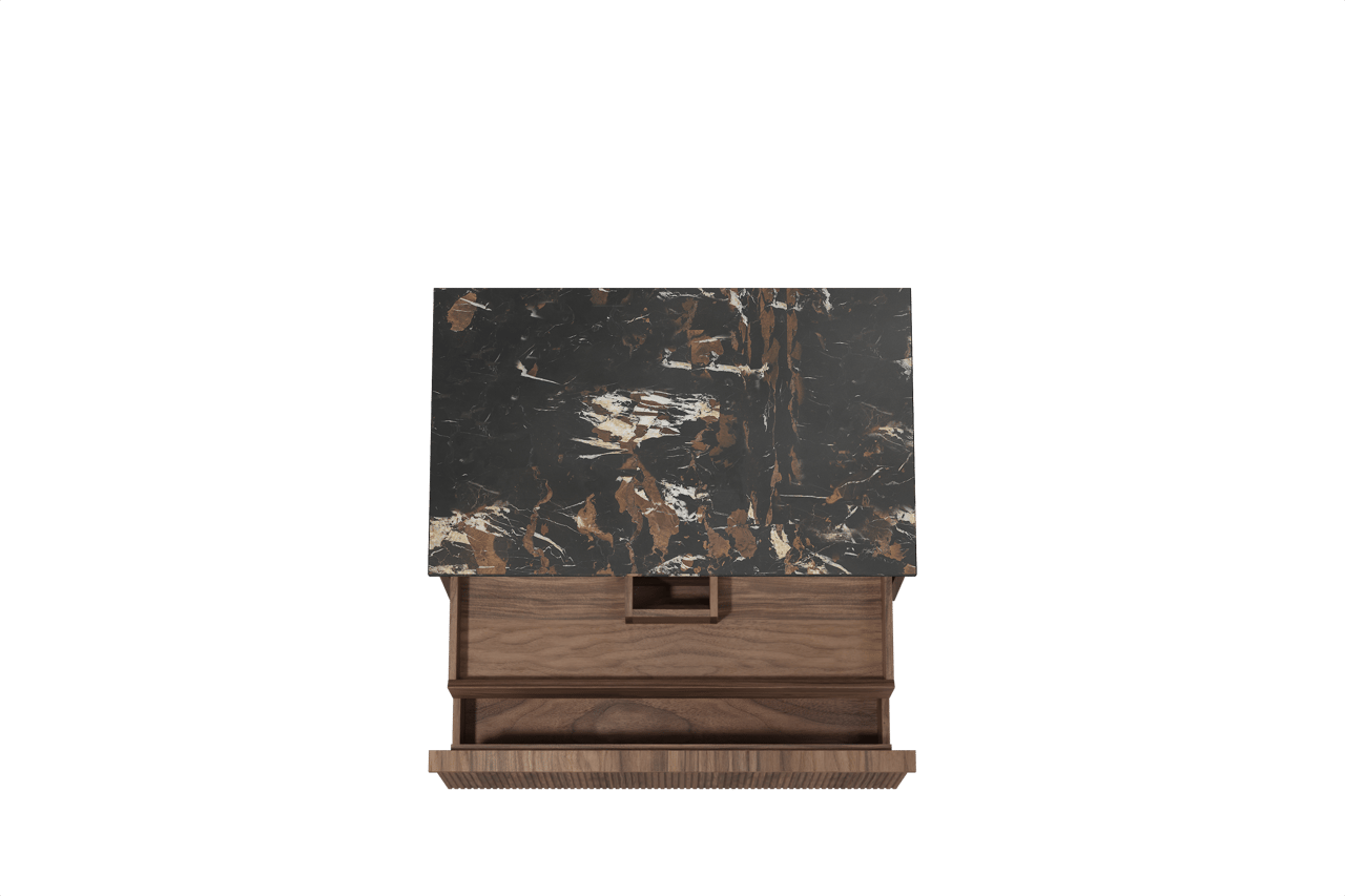 Balmani Forma meuble salle de bains suspendu 90 x 55 cm noyer américain avec Stretto tablette simple en marbre portoro gold, Nervure droite symétrique verticale