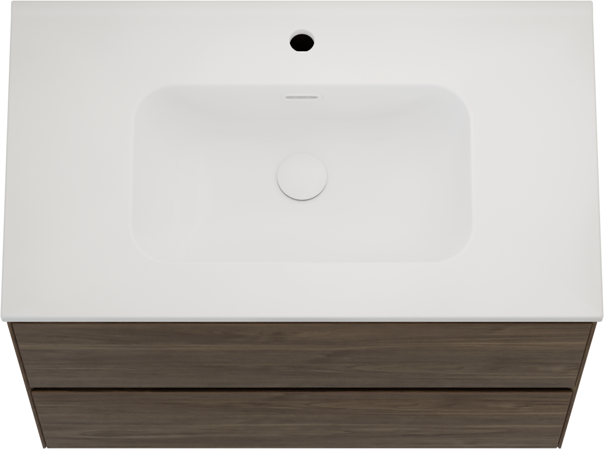 Balmani Mitra Compact zwevend badkamermeubel 80 x 46 cm Amerikaanse notelaar met Nostra enkele wastafel in porselein mat wit