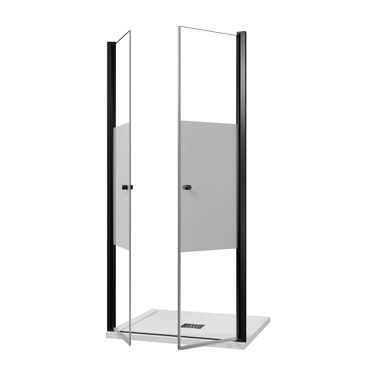 Luca Varess Kuresa porte battante 100 x 200 cm verre transparent avec bande mate profil noir mat