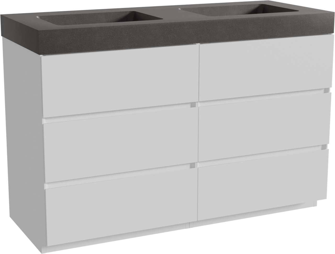 Storke Edge staand badmeubel 130 x 52 cm mat wit met Scuro High dubbele wastafel in kwarts mat zwart