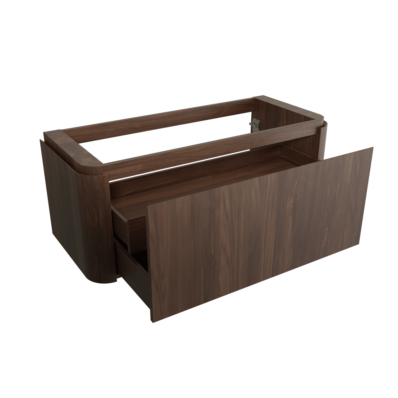 Balmani Moon hängender Waschbeckenunterschrank: 130 x 55 cm, Amerikanischer Nussbaum, 2 Schubladen