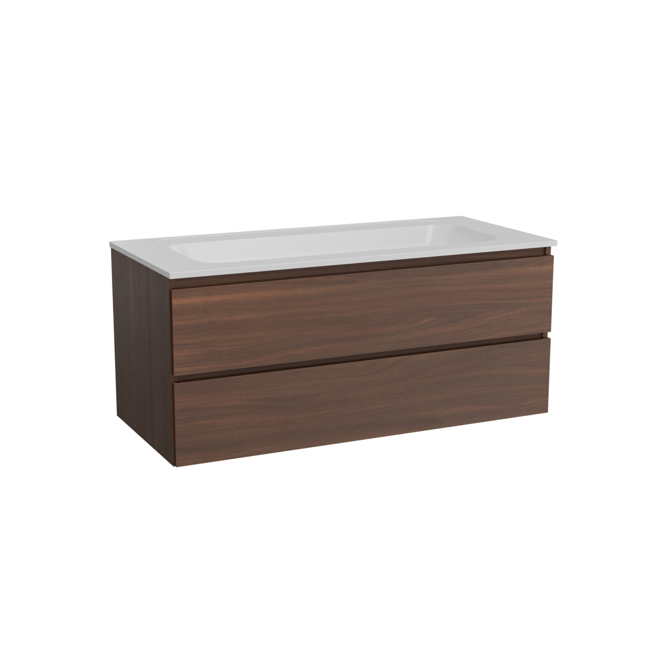 Balmani Lucida meuble salle de bains suspendu 120 x 55 cm noyer américain avec Tablo Strada plan simple en marbre composite blanc mat