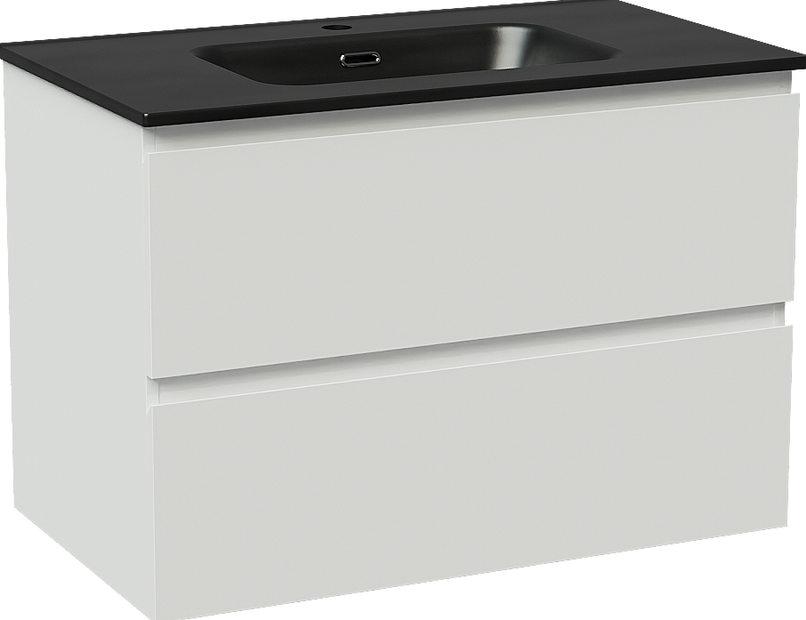 Linie Lado zwevend badmeubel 80 x 46 cm hoogglans wit met Baro enkele wastafel in porselein mat zwart