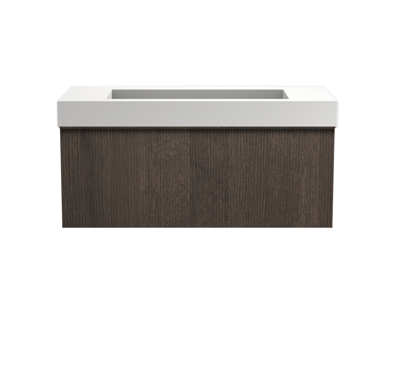 Balmani Forma hängendes Möbelstück Set: 120 x 55 cm, Geräucherte Eiche, mit Modus Einzelwaschtisch für 2 Armaturenlöcher, Solid Surface, Weiß matt, Vertikale symmetrische gerade Rippe