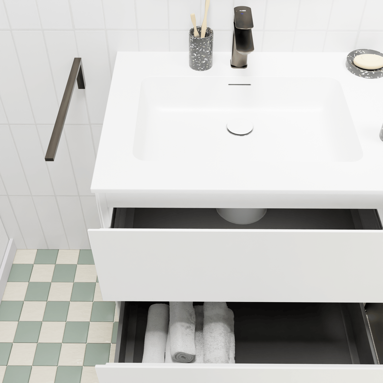 Storke Edge zwevend badmeubel 95 x 52 cm mat wit met Mata enkele wastafel in solid surface mat wit