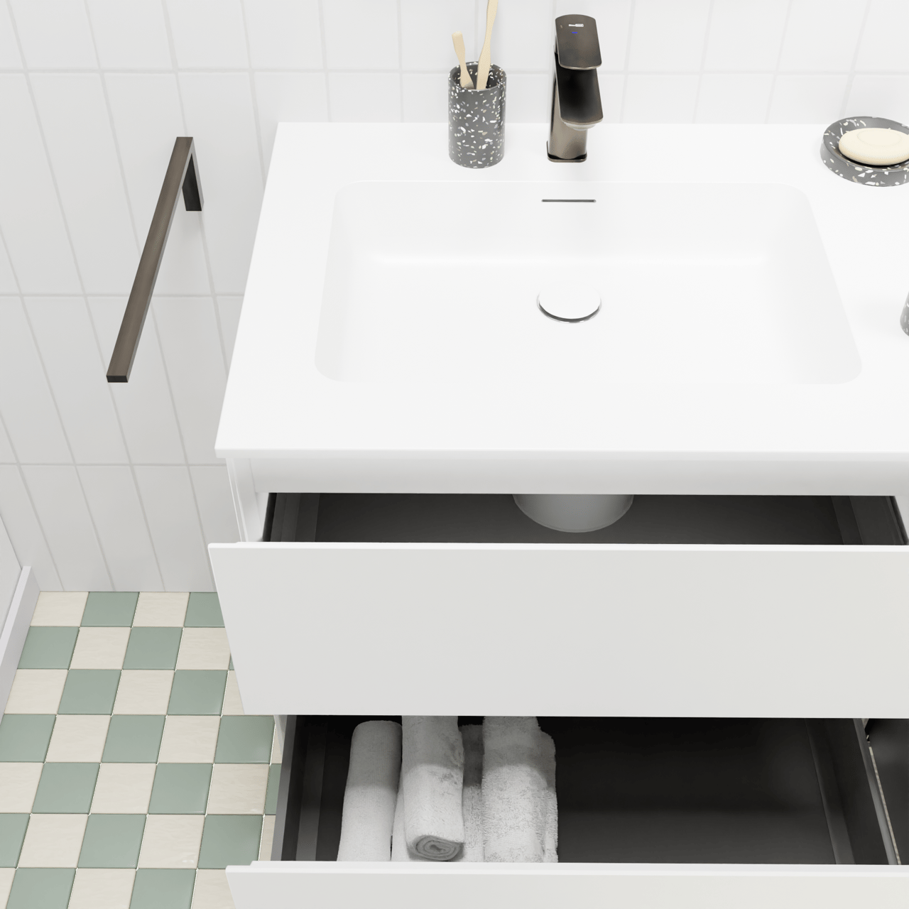 Storke Edge meuble salle de bains suspendu 140 x 52 cm blanc mat avec Mata plan vasque asymétrique à gauche en solid surface blanc mat