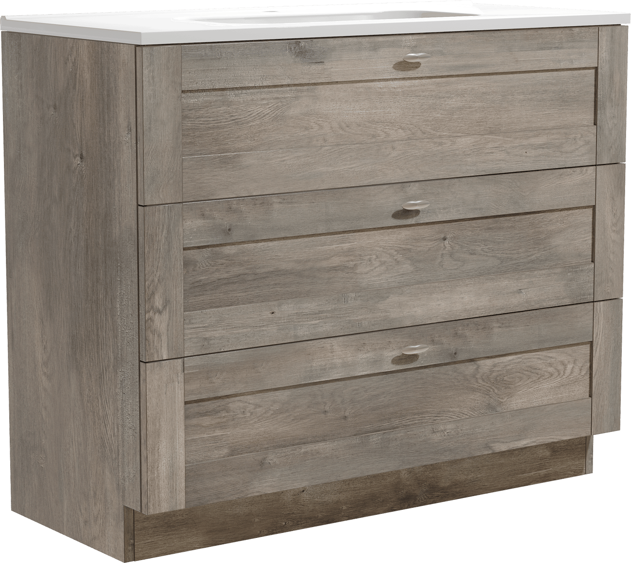 Linie Classo freistehendes Möbelstück Set: 100 x 46 cm, Graue Eiche, mit Baro Einzelwaschtisch, Porzellan Weiß glänzend