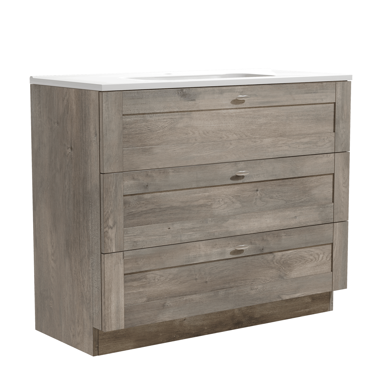 Linie Classo staand badkamermeubel 100 x 46 cm grijze eik met Baro enkele wastafel in porselein glanzend wit