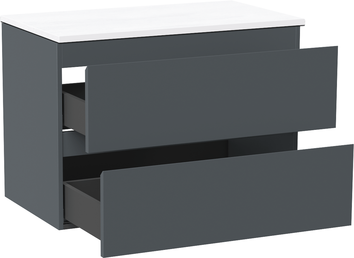 Linie Lado meuble salle de bains suspendu 80 x 46 cm bleu anthracite avec Lado tablette simple en marbre composite blanc brillant