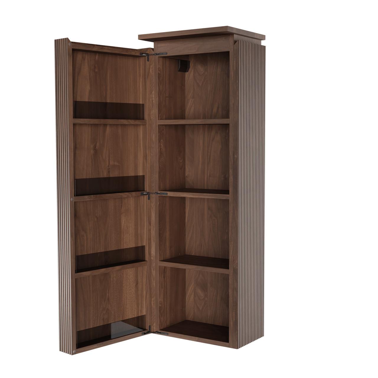 Balmani Eclips Ribs zwevende badkamerkast links Amerikaanse notelaar 44 x 32 x 130 cm vert. sym. groef