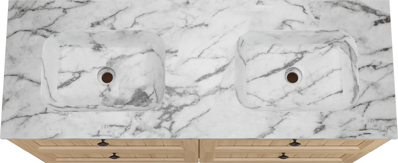 Balmani Lemon staand badkamermeubel 150 x 55 cm, fineer natuur eik met Tablo Arcato dubbele wastafel in carrara