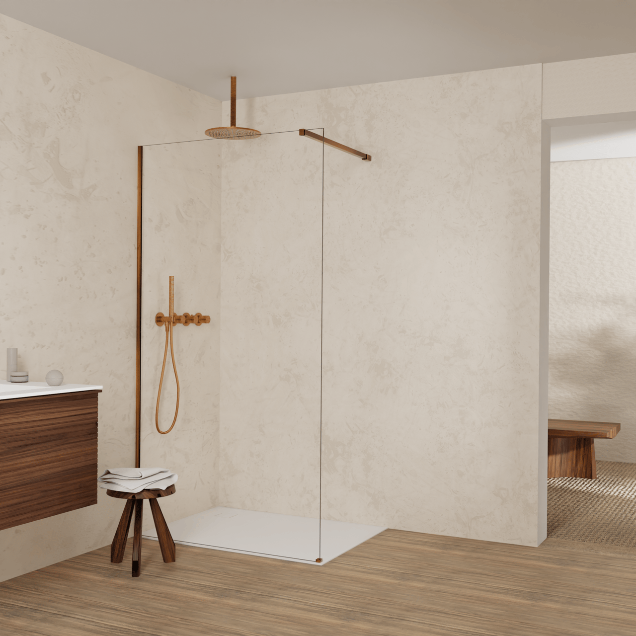 Balmani Modular douche à l'italienne: 110 x 200 cm, Verre transparent, avec coating, Profil Brushed Rosegold
