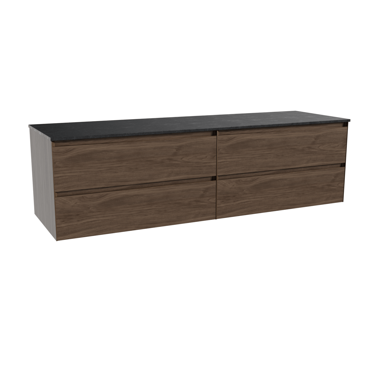 Balmani Mitra hängendes Möbelstück Set: 180 x 55 cm, Amerikanischer Nussbaum, mit Stretto Einzel- oder Doppel Waschtischplatte, Schwarzes Granit