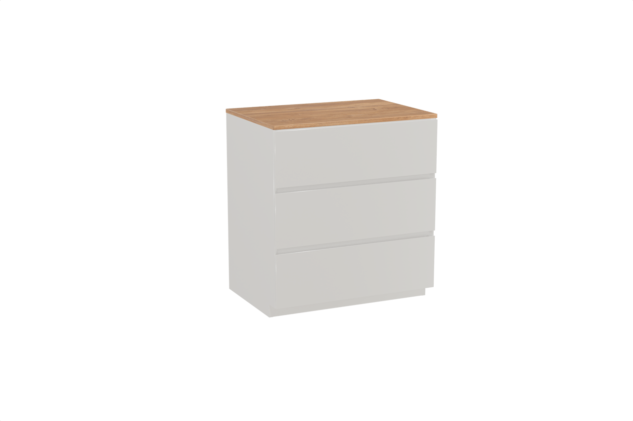 Storke Edge freistehendes Möbelstück Set: 75 x 52 cm, Weiß matt, mit Panton Einzel Waschtischplatte, Melamin Rohe Eiche