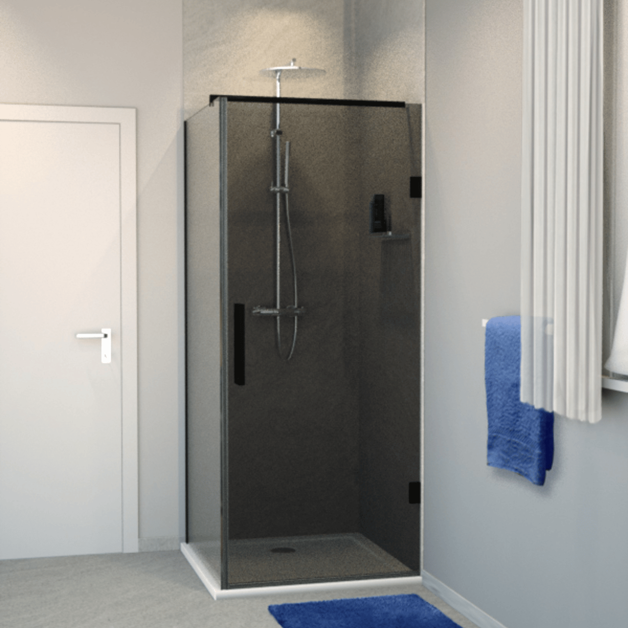 Balmani Modular Walk-In-Dusche mit Tür 80 x 200 cm, Rauchglas , Profil schwarz matt