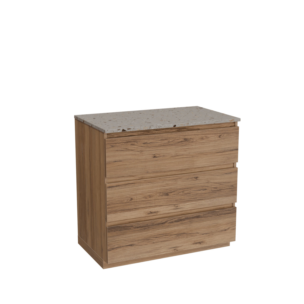 Balmani Lucida freistehendes Möbelstück Set: 90 x 55 cm, Teak, mit Stretto Einzel Waschtischplatte, Terrazzo in Greige