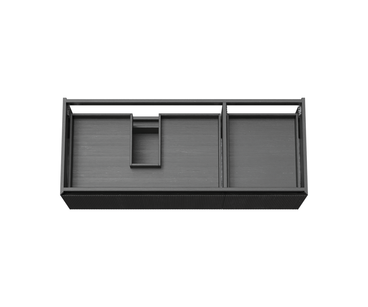 Balmani Fila hängender Waschbeckenunterschrank: 135 x 55 cm, asymmetrisch links, Eiche Schwarz, Furnierholz, 4 Schubladen