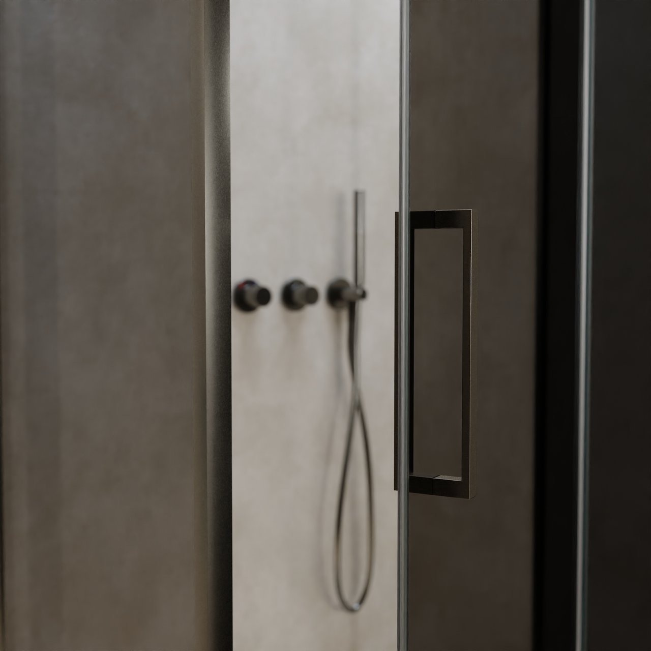 Balmani Senses Design douchehoek met rechtse draaideur en vaste zijwand, 100 x 100 cm, Rookglas, Brushed GunMetal profielen, met coating