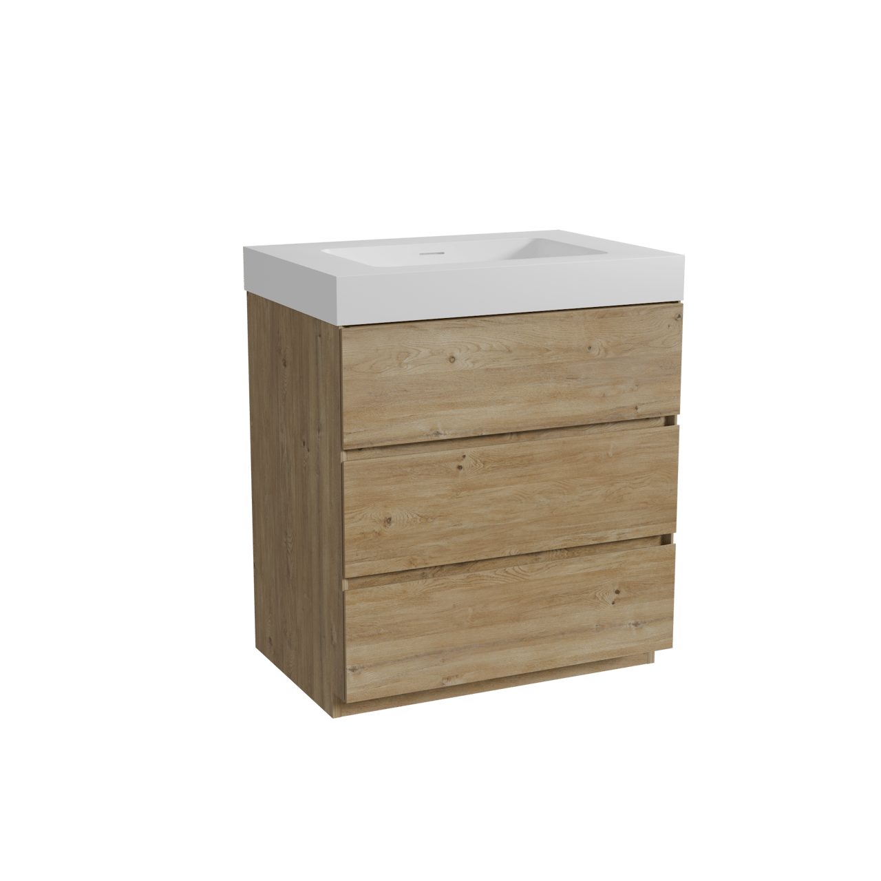 Storke Edge meuble salle de bains à poser 75 x 52 cm chêne brut avec Mata High plan simple en solid surface blanc mat