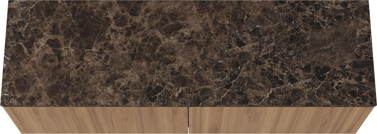 Balmani Eclips meuble salle de bains suspendu 180 x 55 cm Teck avec Stretto tablette simple ou double vasque en Dark Emperador marbre